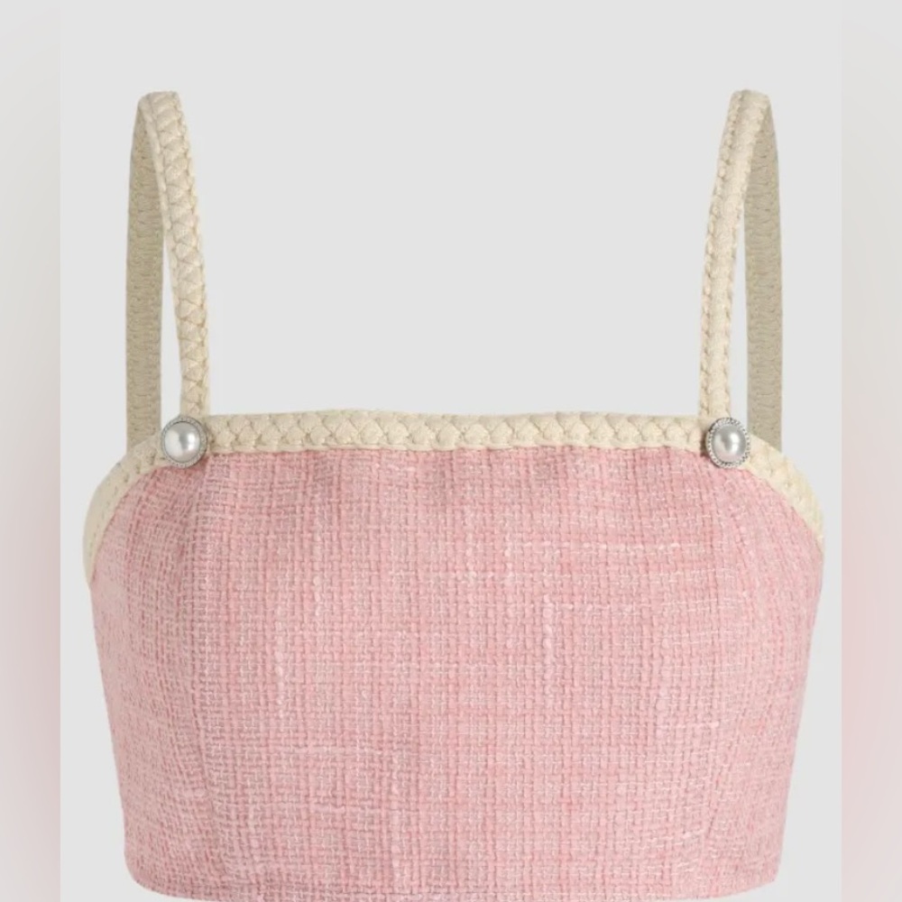 Brand new blush pink Tweed Skirt set with Pearl accents.
